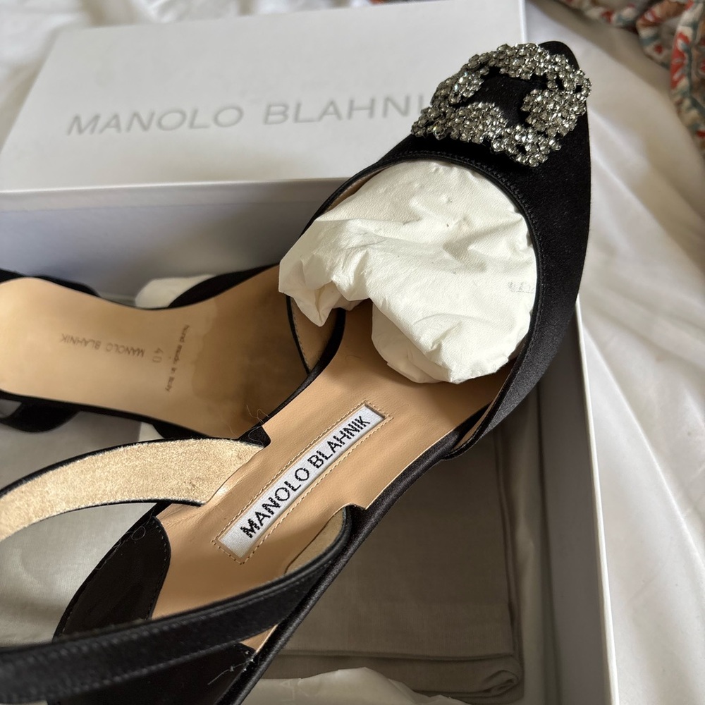 Manolo Blahnik Black Satin Heels